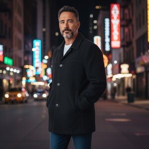 MARC NEW YORK Men’s Large Black Wool Cashmere Quilt Lined Coat